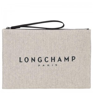 Men's Longchamp Essential Pouches Ecru White | PNAFT-2815