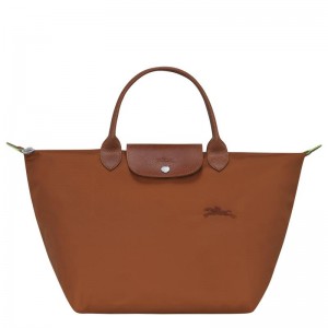 Women's Longchamp Le Pliage Green M Handbags Cognac Brown | RVGAS-9123