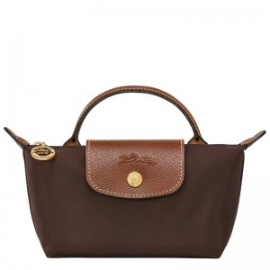 Women's Longchamp Le Pliage Original with handle Pouches Ebony Brown | SDNIQ-9423