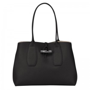 Women's Longchamp Roseau L Tote Bag Black | QYAPJ-9567