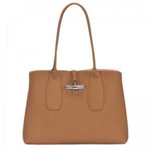 Women's Longchamp Roseau L Tote Bag Natural Brown | AYUEQ-0253