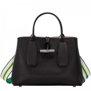 Women's Longchamp Roseau M Handbags Black | DAXGM-4920