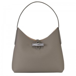 Women's Longchamp Roseau M Hobo Bags Turtledove Grey | WCJRI-0258