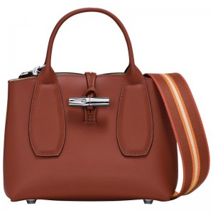 Women's Longchamp Roseau S Handbags Mahogany Brown | FSADG-5731