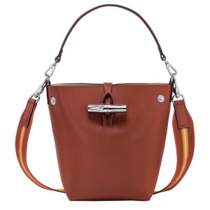 Women's Longchamp Roseau XS Bucket Bag Mahogany Brown | LRAQJ-5683