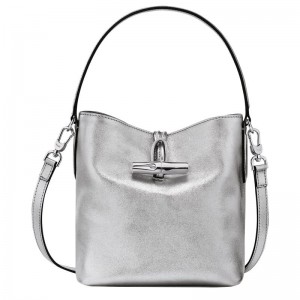 Women's Longchamp Roseau XS Bucket Bag Silver | QKAUH-0467