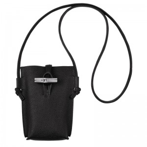 Women's Longchamp Roseau with lace Phone Case Black | WVCHK-7962