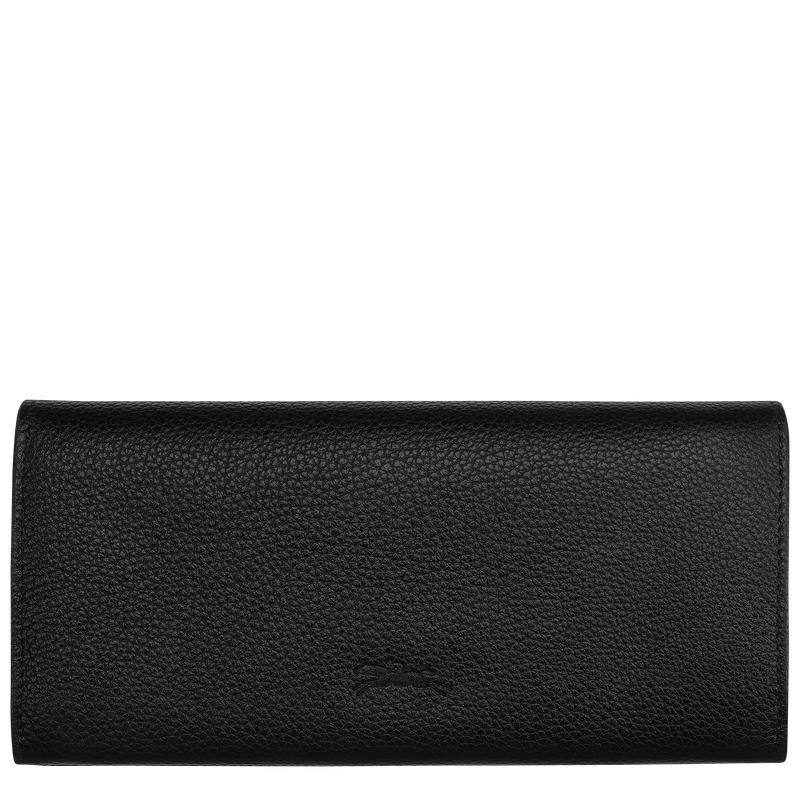 Women's Longchamp Le Foulonné Continental Wallets Black | PDMIA-0697