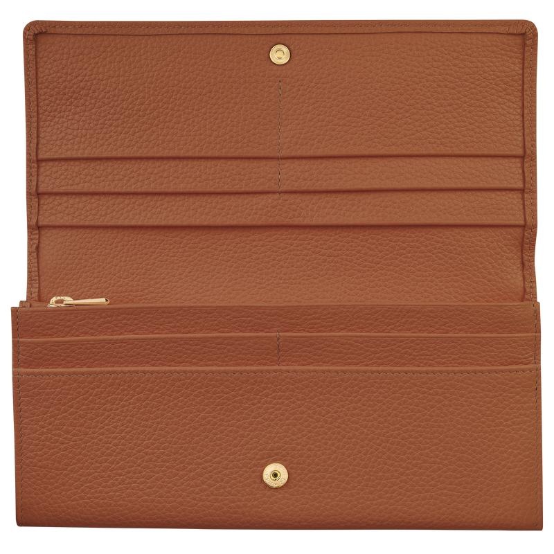 Women's Longchamp Le Foulonné Continental Wallets Caramel Brown | WONGX-3108