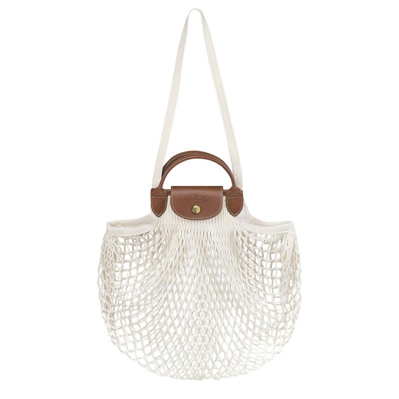 Women\'s Longchamp Le Pliage Filet L Mesh Bag Ecru White | WCXMR-9741