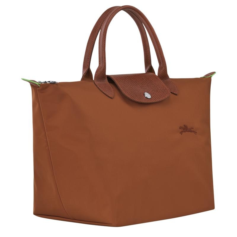 Women's Longchamp Le Pliage Green M Handbags Cognac Brown | RVGAS-9123