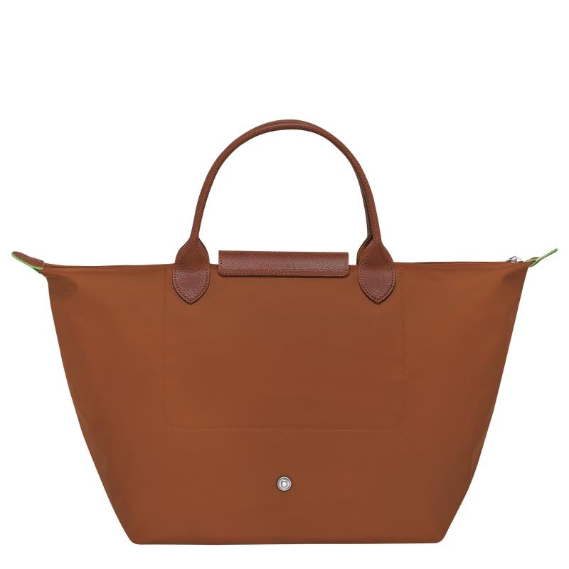 Women's Longchamp Le Pliage Green M Handbags Cognac Brown | RVGAS-9123