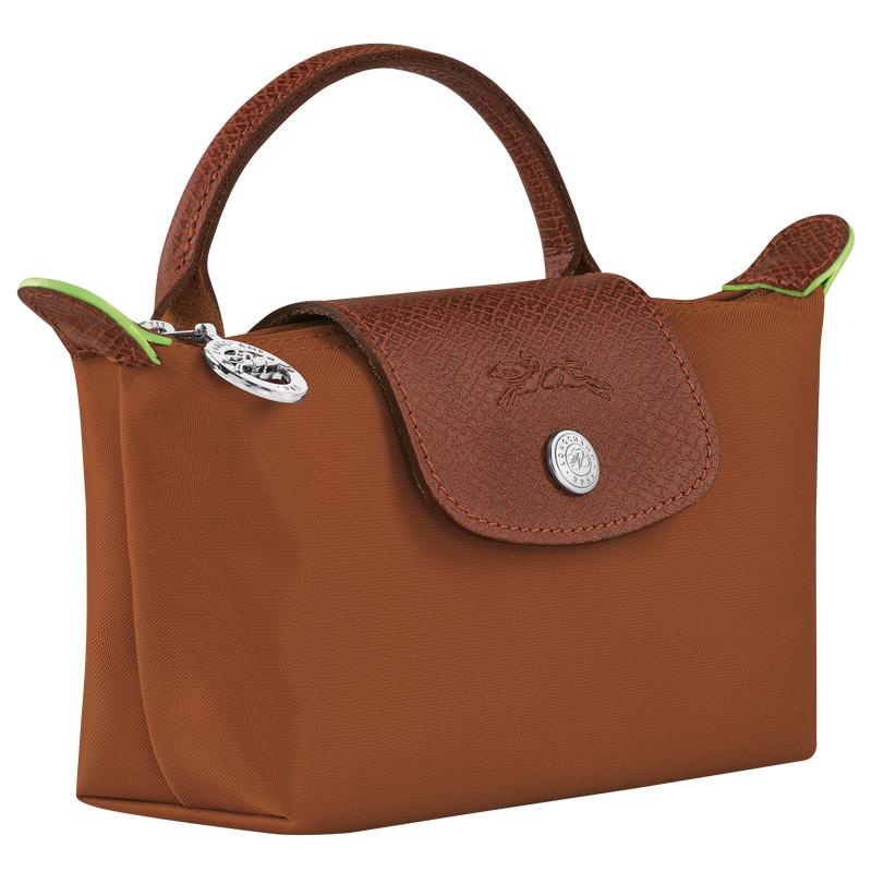 Women's Longchamp Le Pliage Green with handle Pouches Cognac Brown | WRDVQ-7296