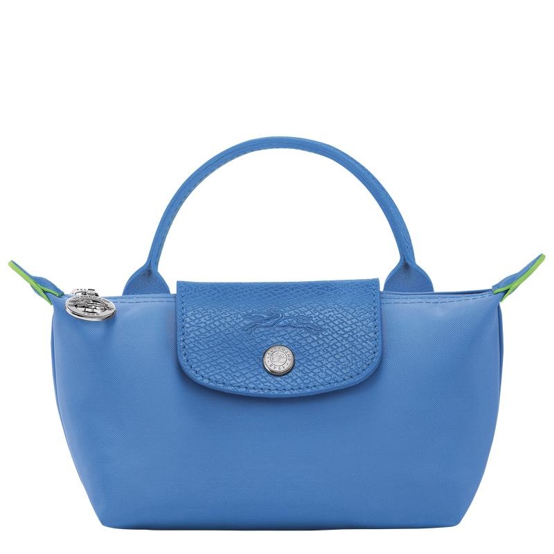 Women\'s Longchamp Le Pliage Green with handle Pouches Cornflower Blue | XFECG-4135