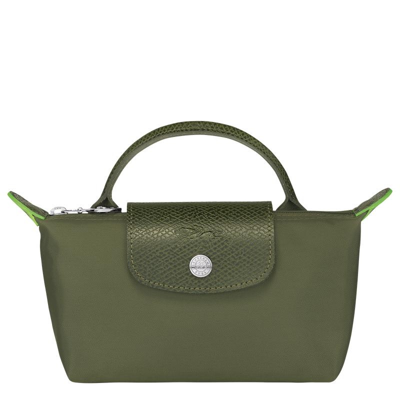 Women\'s Longchamp Le Pliage Green with handle Pouches Forest Green | VOSMK-1784