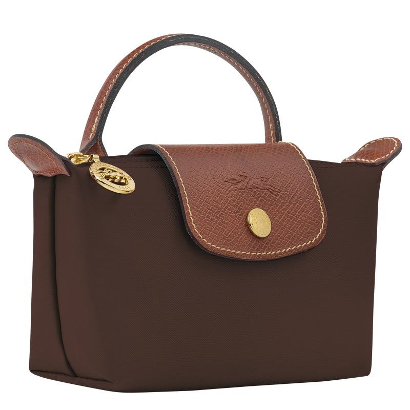 Women's Longchamp Le Pliage Original with handle Pouches Ebony Brown | SDNIQ-9423