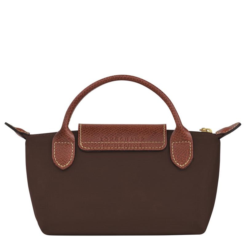 Women's Longchamp Le Pliage Original with handle Pouches Ebony Brown | SDNIQ-9423