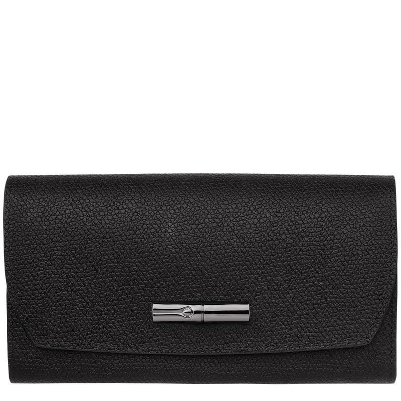 Women\'s Longchamp Roseau Continental Wallets Black | LGTPE-3502