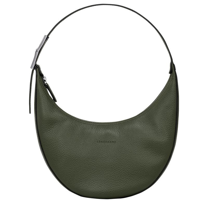 Women\'s Longchamp Roseau Essential M Hobo Bags Khaki | WLPQC-0512