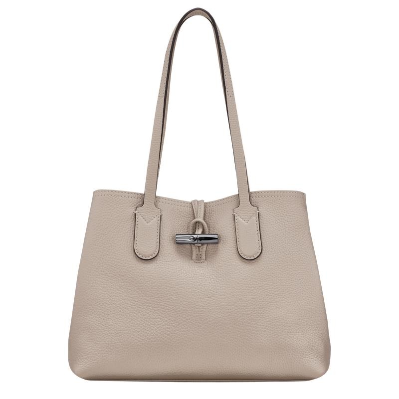 Women\'s Longchamp Roseau Essential M Tote Bag Clay Grey | LUHMY-2405