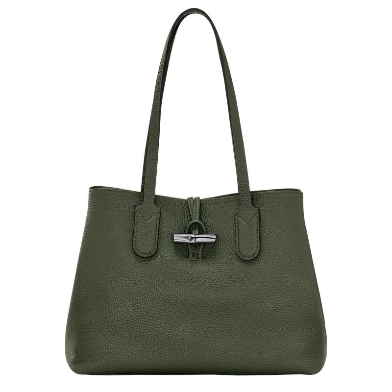 Women\'s Longchamp Roseau Essential M Tote Bag Khaki | WPYQK-1524