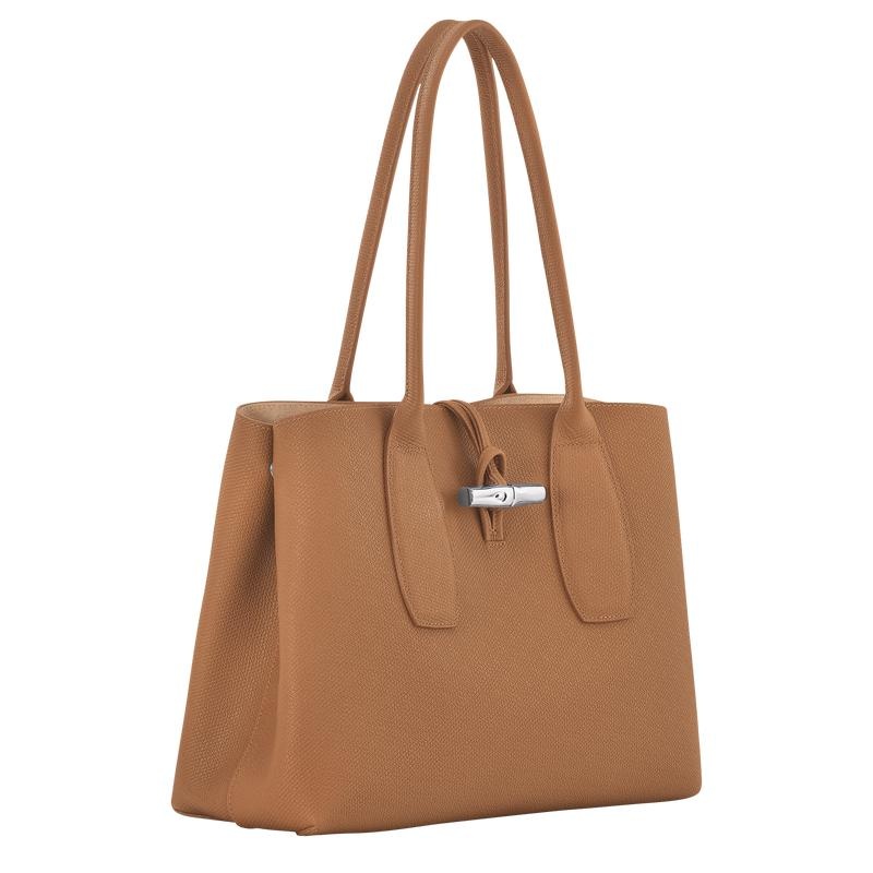 Women's Longchamp Roseau L Tote Bag Natural Brown | AYUEQ-0253