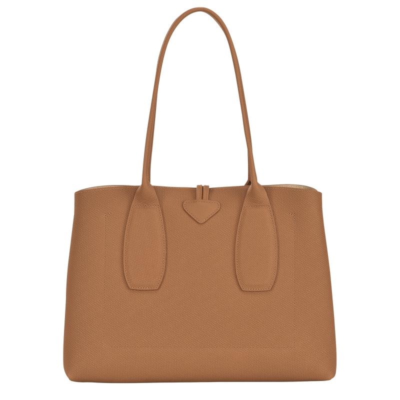 Women's Longchamp Roseau L Tote Bag Natural Brown | AYUEQ-0253