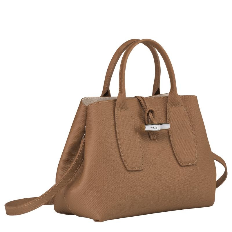 Women's Longchamp Roseau M Handbags Natural Brown | NTZCB-4180