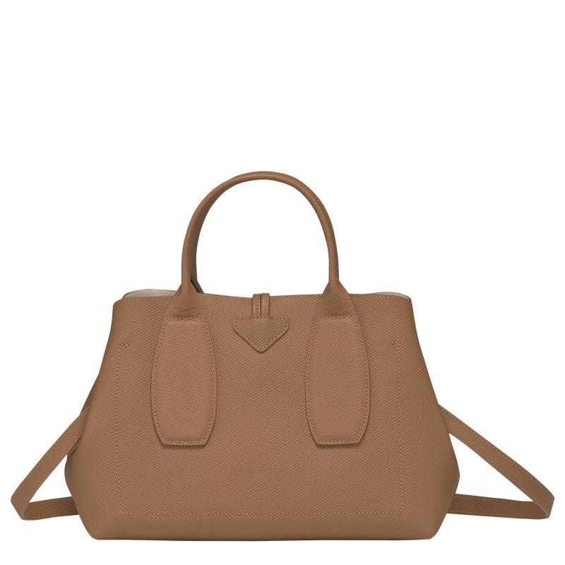 Women's Longchamp Roseau M Handbags Natural Brown | NTZCB-4180