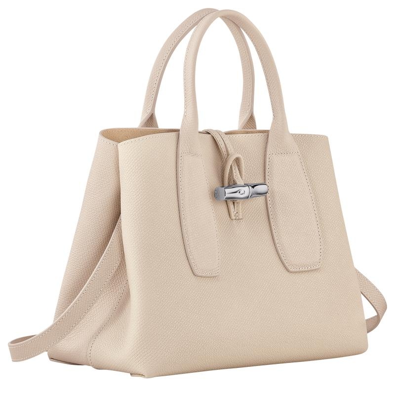 Women's Longchamp Roseau M Handbags Paper White | COHDS-1746