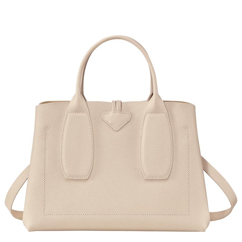 Women's Longchamp Roseau M Handbags Paper White | COHDS-1746