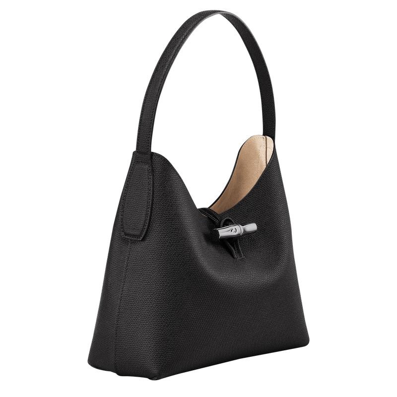 Women's Longchamp Roseau M Hobo Bags Black | TFPHU-6310