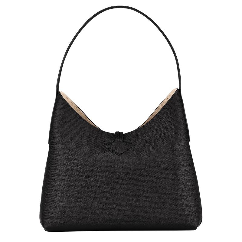 Women's Longchamp Roseau M Hobo Bags Black | TFPHU-6310