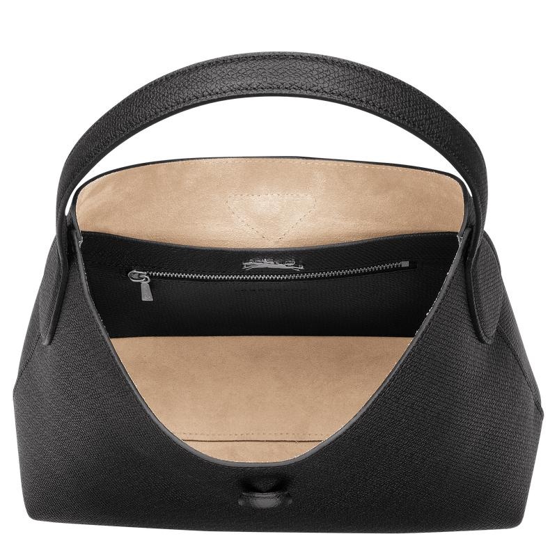 Women's Longchamp Roseau M Hobo Bags Black | TFPHU-6310