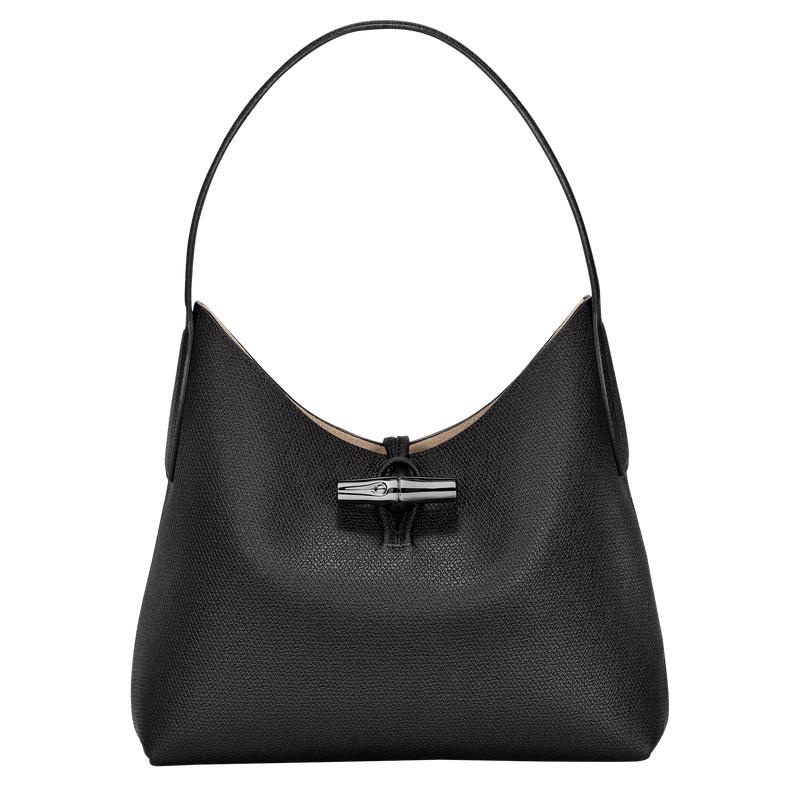 Women\'s Longchamp Roseau M Hobo Bags Black | TFPHU-6310