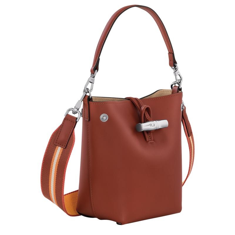 Women's Longchamp Roseau XS Bucket Bag Mahogany Brown | LRAQJ-5683